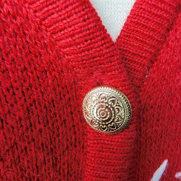 ☃️❄️ Red Holiday Embroidered Ugly Christmas Sweater Button Up Vest Size Medium - Picture 4 of 9